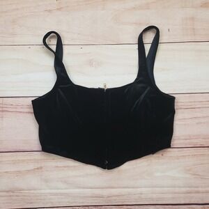 Fashion Nova Corset Top Womens Large Black Velvet‎ Hook and Eye Straps Tank